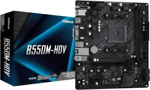 ASRock B550M - HDV Micro ATX Motherboard, AMD B550 Chipset, 2 x DDR4 DIMM Slots, Socket AM4 Socket, 7.1 CH HD Audio, Gigabit LAN, 6 Power Phase Design, 1 PCIe 4.0 x16, Black | 90 - MXBDJ0 - A0UAYZ - Vektra Computers LLC ASRock B550M - HDV Micro ATX Motherboard, AMD B550 Chipset, 2 x DDR4 DIMM Slots, Socket AM4 Socket, 7.1 CH HD Audio, Gigabit LAN, 6 Power Phase Design, 1 PCIe 4.0 x16, Black | 90 - MXBDJ0 - A0UAYZ - Vektra Computers LLC